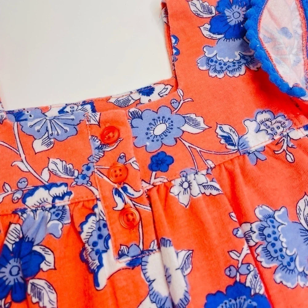 Harper Canyon Orange Blue Floral Print Square Neck A-Line Dress Toddler Size 3